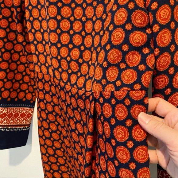 Anonyme Size 6 Mediterranean Moroccan Print Orange and Navy Sheath Dress - Picture 6 of 16